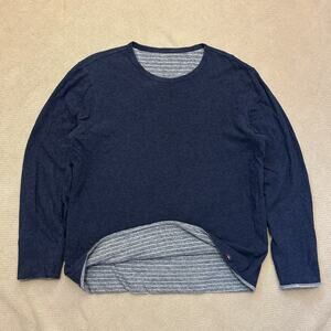 Faherty Reversible Crew Striped Indigo Dyed Thermal Sweatshirt Medium